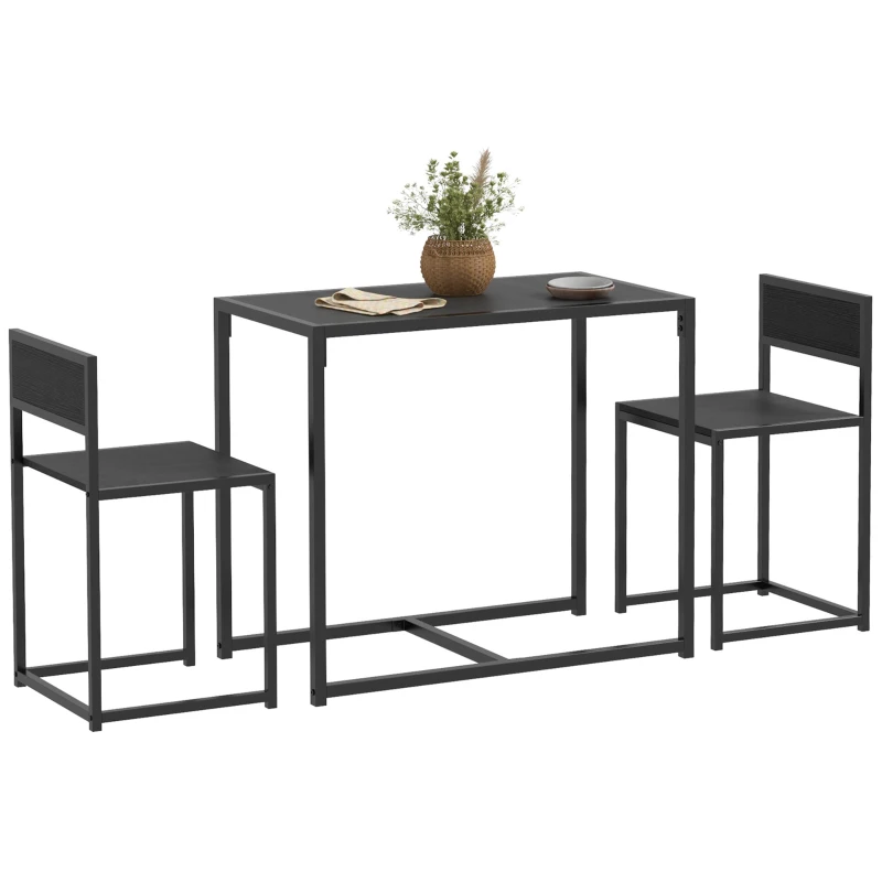 HOMCOM 3-Piece Dining Room Set, Industrial Kitchen Table Set with Rectangular Table and 2 Dining Chairs, Black