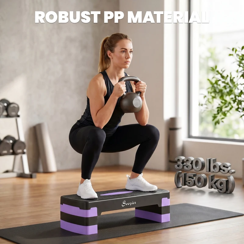 Soozier Aerobic Exercise Step Platform, 4"/6"/8" Adjustable Aerobic Stepper with Risers, Workout Stepper for Home Gym, Purple