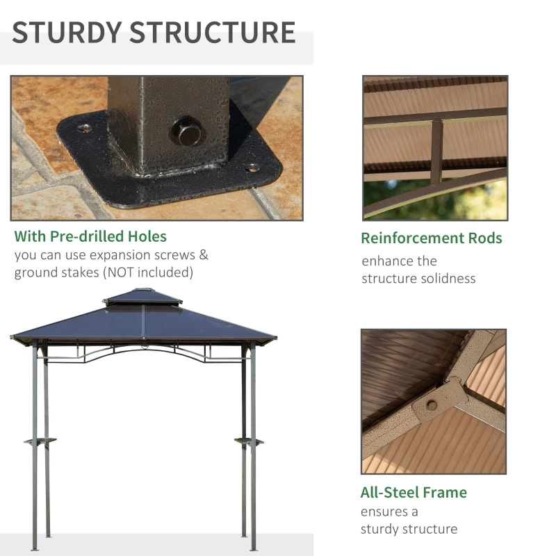 Outsunny 8' x 5' Hardtop Grill Gazebo, Aluminium BBQ Canopy Gazebo, Outdoor Canopy with Side Shelves & Double Roof