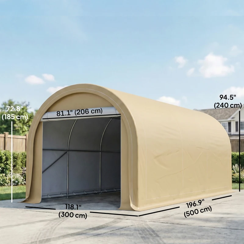 Outsunny 10' x 16' Heavy Duty Portable Carport Tent with Zippered Door, PE Cover for Car, Boat, Motorcycle, Bike, Beige