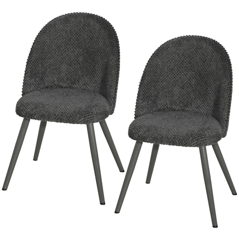 HOMCOM Dining Chairs Velvet Fabric Upholstered Kitchen Chairs Metal Legs Set of 2, Dining Room, Home, Dark Grey