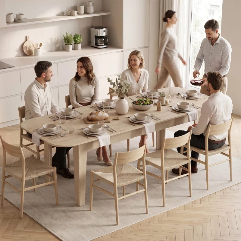 HOMCOM Extendable Oval Dining Table for 4-6, Farmhouse Expandable Kitchen Table, Round Edges, Oak