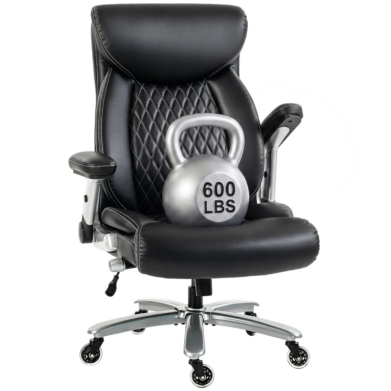 HOMCOM Ergonomic Office Chair with Inflatable Lumbar Support, 600 lbs, Heavy Duty Desk Chair, BIFMA, Headrest, Flip-Up Arms