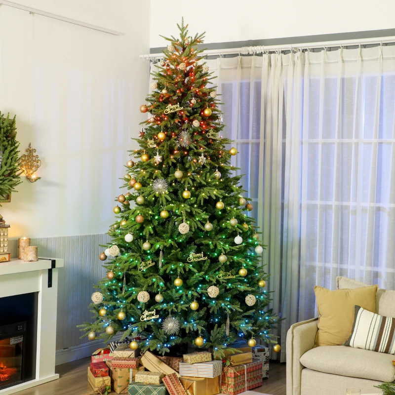 HOMCOM 9ft Christmas Tree with Synchronized LEDs, DIY Function, Frasier Grande Fir with Hinge Design, Remote, Daily Timer