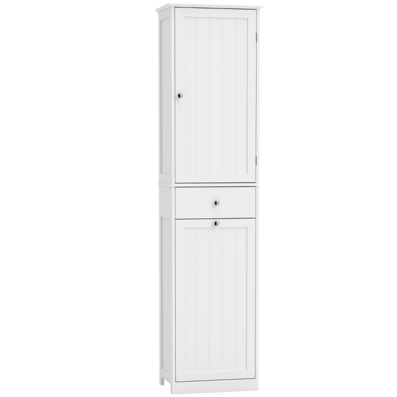 HOMCOM 71" Tall Bathroom Storage Cabinet, Freestanding Narrow Bathroom Cabinet with Tilt-out Laundry Basket, White