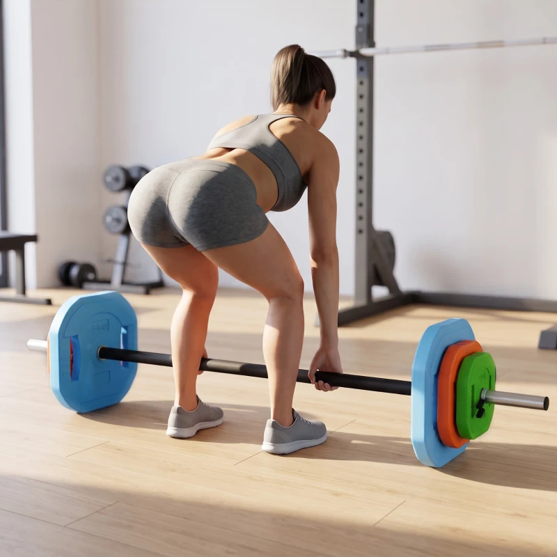 Soozier 44lbs Adjustable Barbell Weight Set, Barbell Bar with Weight Plates, Non-slip Handle, Multicolour