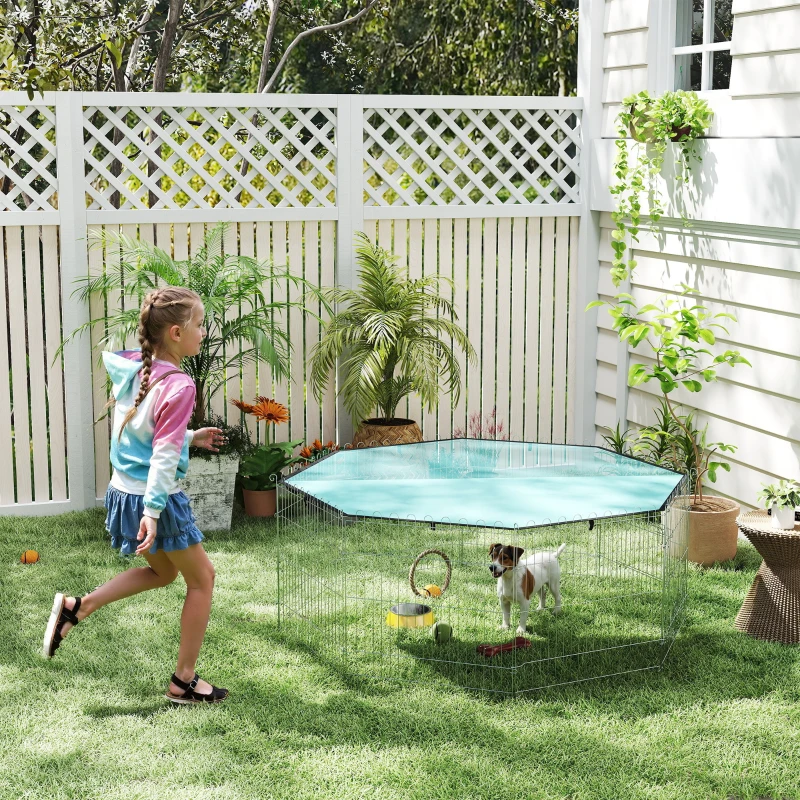 PawHut Foldable Pet Playpen with Top Cover, Portable Heavy Duty Dog Pen for Dogs, Cats, Chickens, Rabbits
