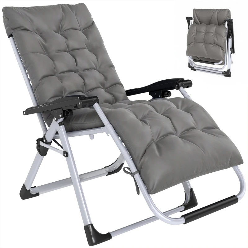 Outsunny Reclining Zero Gravity Chair with Adjustable Backrest, Folding Garden Sun Lounger, Outdoor Recliner with Removable Cushion and Headrest, Dark Grey