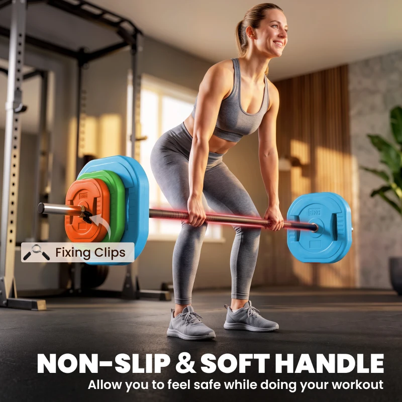 Soozier 44lbs Adjustable Barbell Weight Set, Barbell Bar with Weight Plates, Non-slip Handle, Multicolour