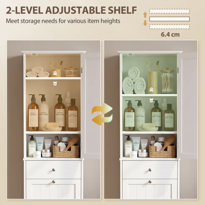 HOMCOM 71" Tall Bathroom Storage Cabinet, Freestanding Narrow Bathroom Cabinet with Tilt-out Laundry Basket, White