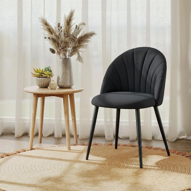 HOMCOM Modern Dining Chairs Set of 4, Upholstered Dining Room Chairs with Metal Legs, Shell Backrest, Padded Seat, Black