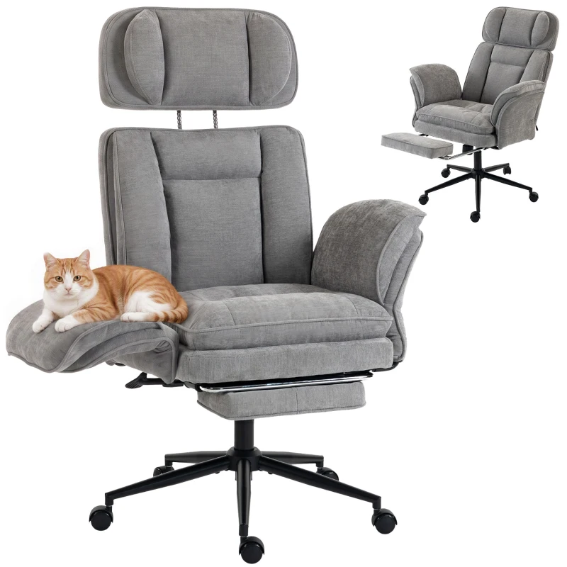 HOMCOM Criss Cross Office Chair with Flip Armrests, Adjustable Headrest, Swivel Tilt Reclining Desk Chair with Wheels, Gray