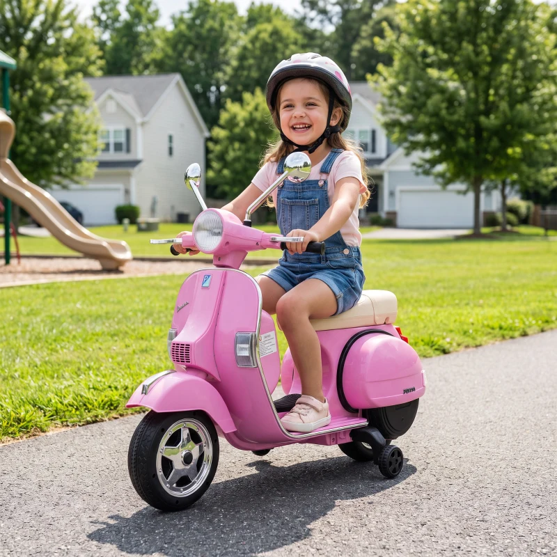 Qaba 12V Kid Motorcycle, Electric Motorbike with Training Wheels, Rear Suspension, Steering Limitation for 3-6 Years, Pink