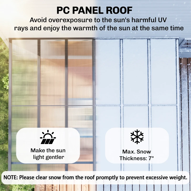 Outsunny 12' x 10' Outdoor Polycarbonate Pergola, Transparent UV Blocking Awning, Hardtop Deck Gazebo, Aluminum, Gray