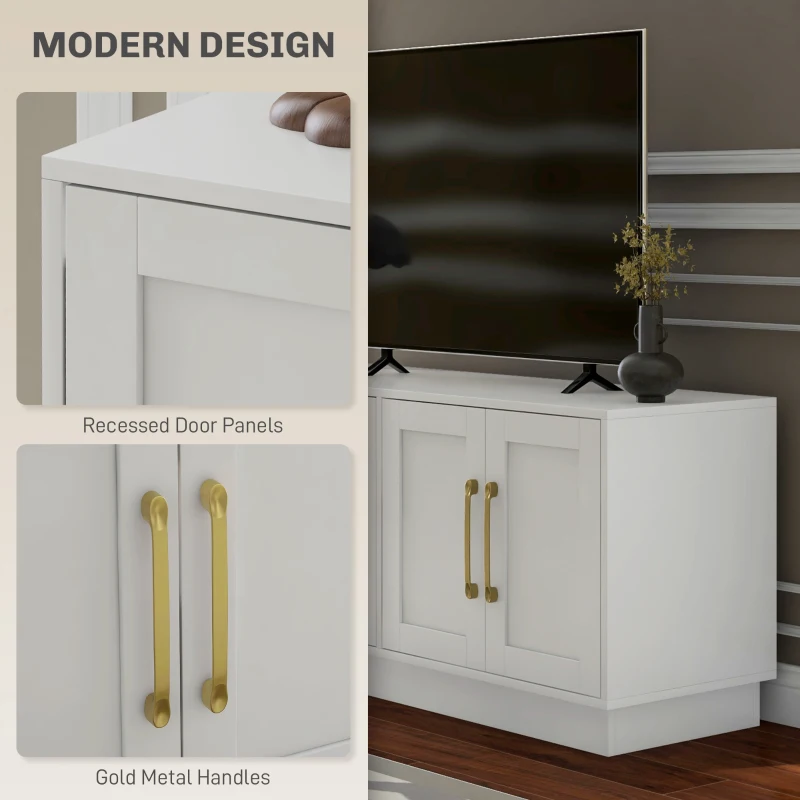 HOMCOM Modern TV Stand for up to 55" TV, TV Cabinet with 4 Soft Hinged Doors, 4 Cable Holes and 2 Adjustable Shelves, White(m-7)