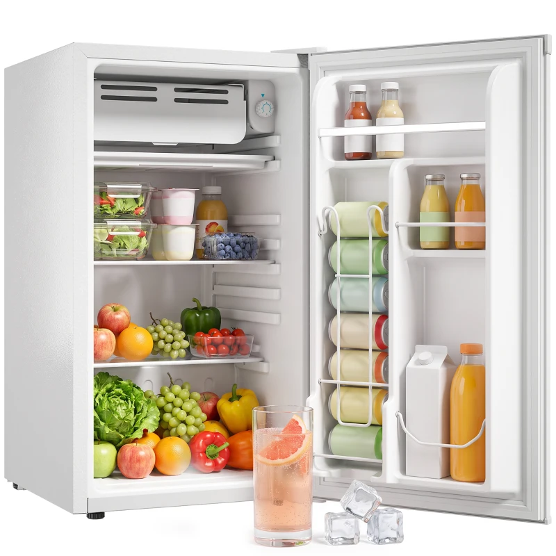 HOMCOM 3.2 Cu Ft Mini Fridge with Chiller Box, Single Door Compact Refrigerator, Adjustable Thermostat, Reversible Door, White