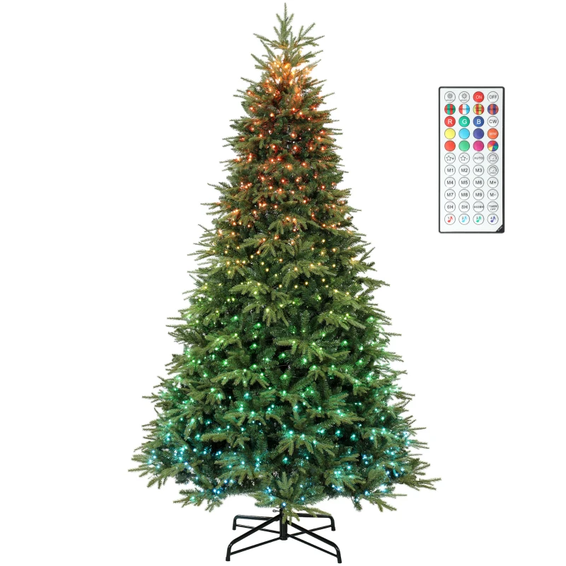 HOMCOM 9ft Christmas Tree with Synchronized LEDs, DIY Function, Frasier Grande Fir with Hinge Design, Remote, Daily Timer
