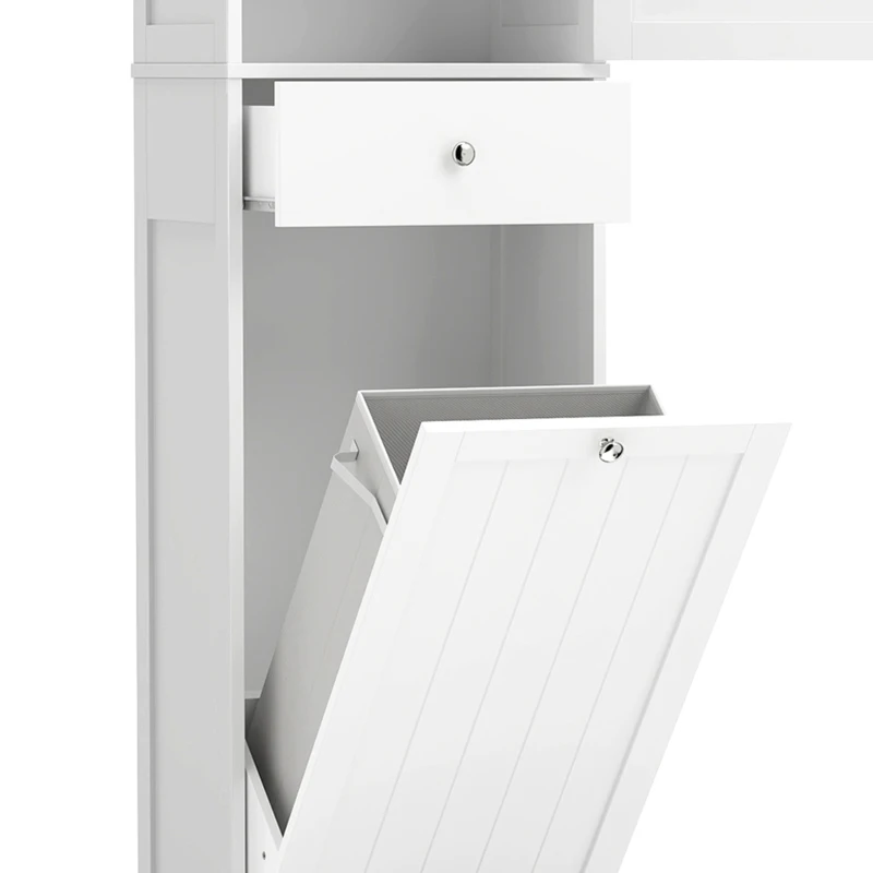 HOMCOM 71" Tall Bathroom Storage Cabinet, Freestanding Narrow Bathroom Cabinet with Tilt-out Laundry Basket, White