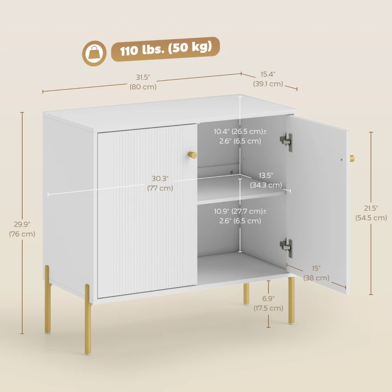 HOMCOM Sideboard, Modern Buffet Cabinet, Coffee Bar Cabinet with Fluted Doors and Adjustable Shelf, White