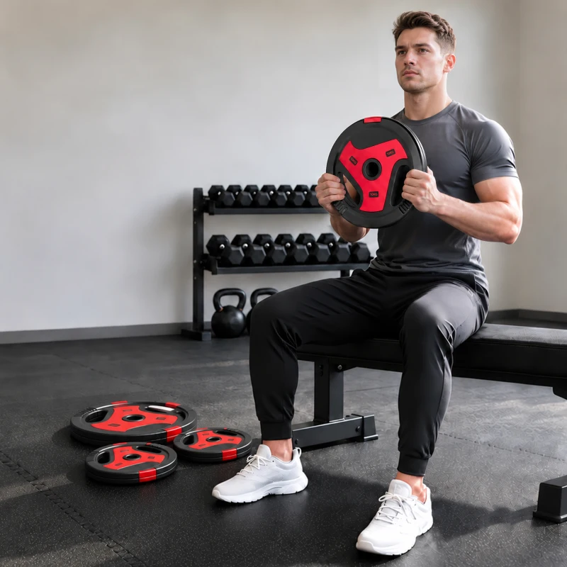 Soozier 66 lbs Weight Plates Set, 4-Piece Sand-Filled Plates with Handles, 1" Hole, Black and Red