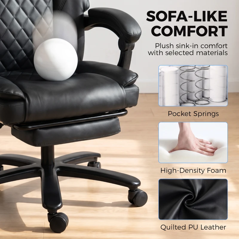 HOMCOM Massage Office Chair with Heat, 400lbs Heavy Duty Desk Chair with Adjustable Headrest, Reclining, Footrest, Black