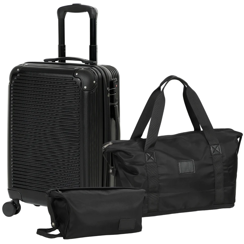 HOMCOM 3-Piece Luggage Set, Expandable Carry On Suitcase Set with Travel Duffel Bag, Toiletry Bag, TSA Lock, Hard Shell, Black