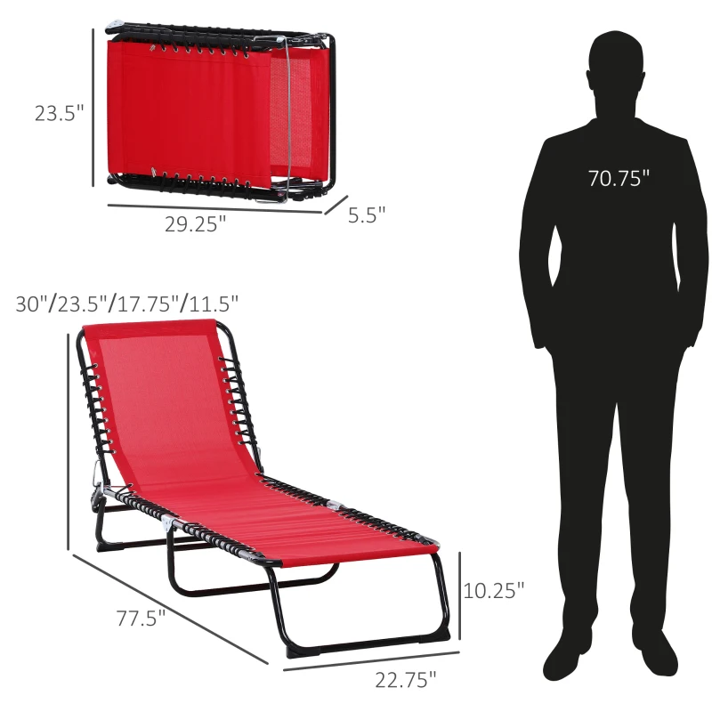 Outsunny Set of 2 Folding Chaise Lounge Chairs, Outdoor Sun Tanning Chairs with Reclining Back, Wine Red