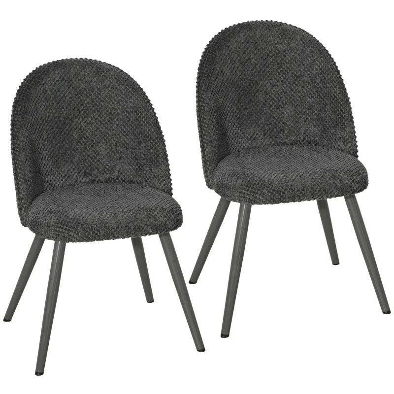 HOMCOM Dining Chairs Velvet Fabric Upholstered Kitchen Chairs Metal Legs Set of 2, Dining Room, Home, Dark Grey
