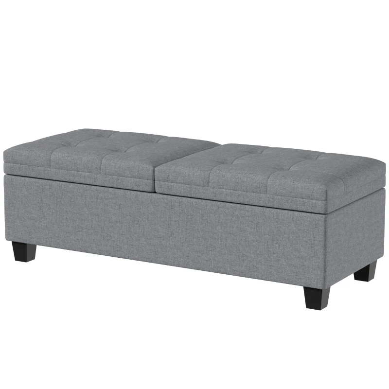 HOMCOM 51.2" Storage Ottoman Bench, End of Bed Bench with 2 Compartments, Dual Lift Lids, Dark Grey