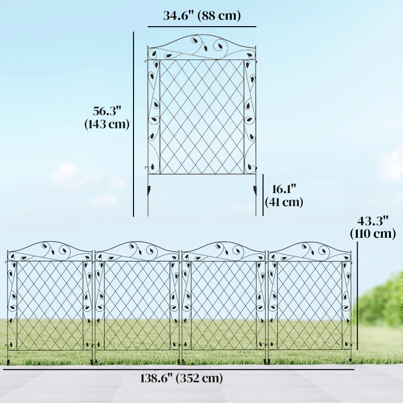 Outsunny Outdoor Metal Garden Fence Panels, Border Edging for Yard, Patio, 4 Pack, Wavey Vines