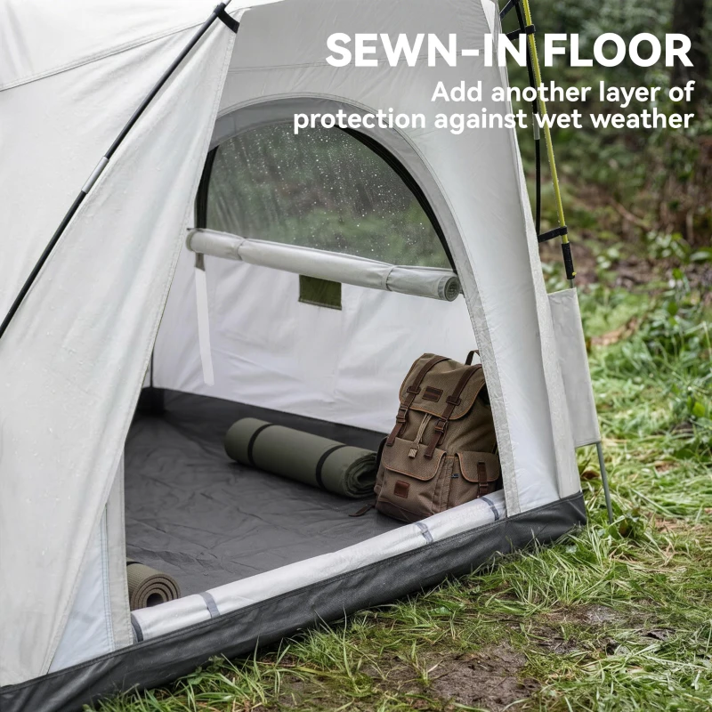 Outsunny 3 Person Pop Up Camping Tent Quick Setup Automatic Hydraulic Family Travel Tent w/ Windows Doors Carry Bag, Gray