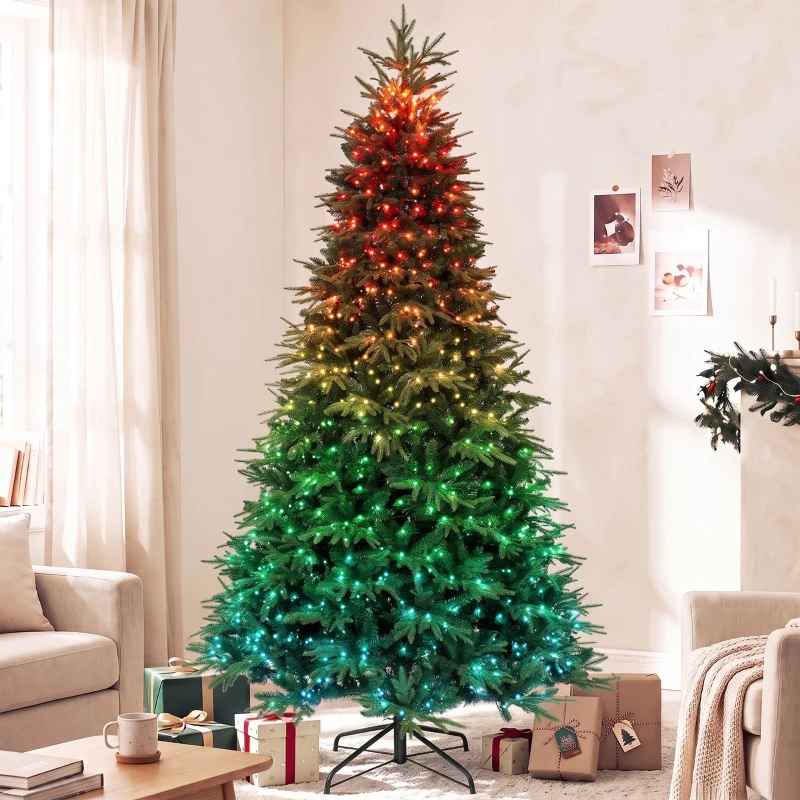 HOMCOM 9ft Christmas Tree with Synchronized LEDs, DIY Function, Frasier Grande Fir with Hinge Design, Remote, Daily Timer