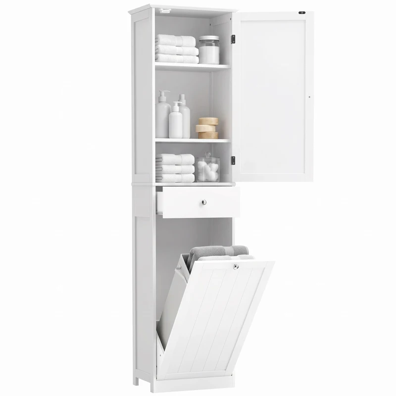 HOMCOM 71" Tall Bathroom Storage Cabinet, Freestanding Narrow Bathroom Cabinet with Tilt-out Laundry Basket, White