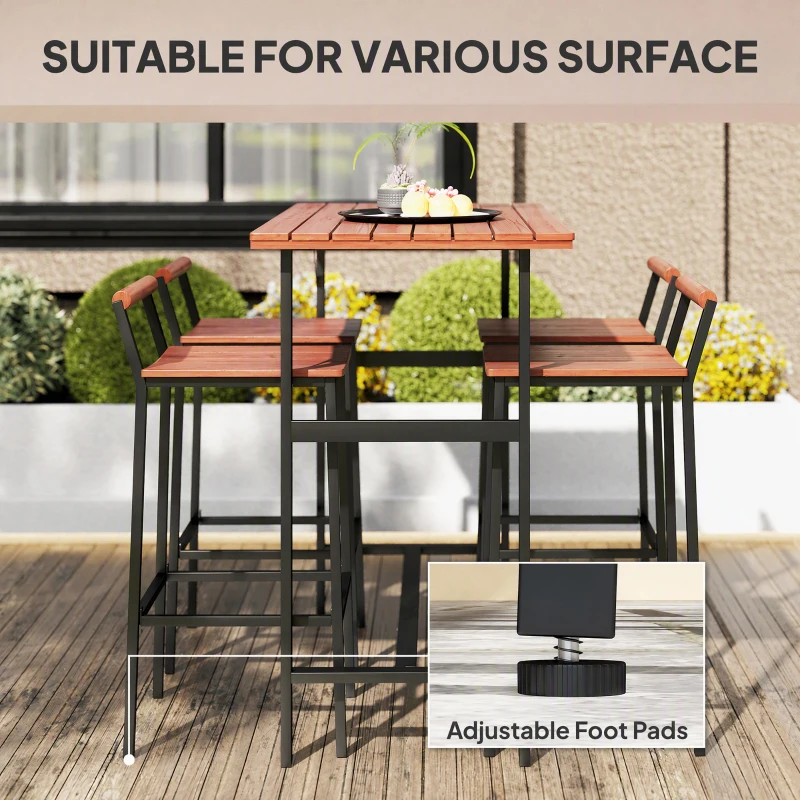 Outsunny 5 Piece Patio Bar Set with 47" Bar Height Table and 4 Bar Stools, for Backyard, Balcony, Porch, Pool, Lawn, Brown