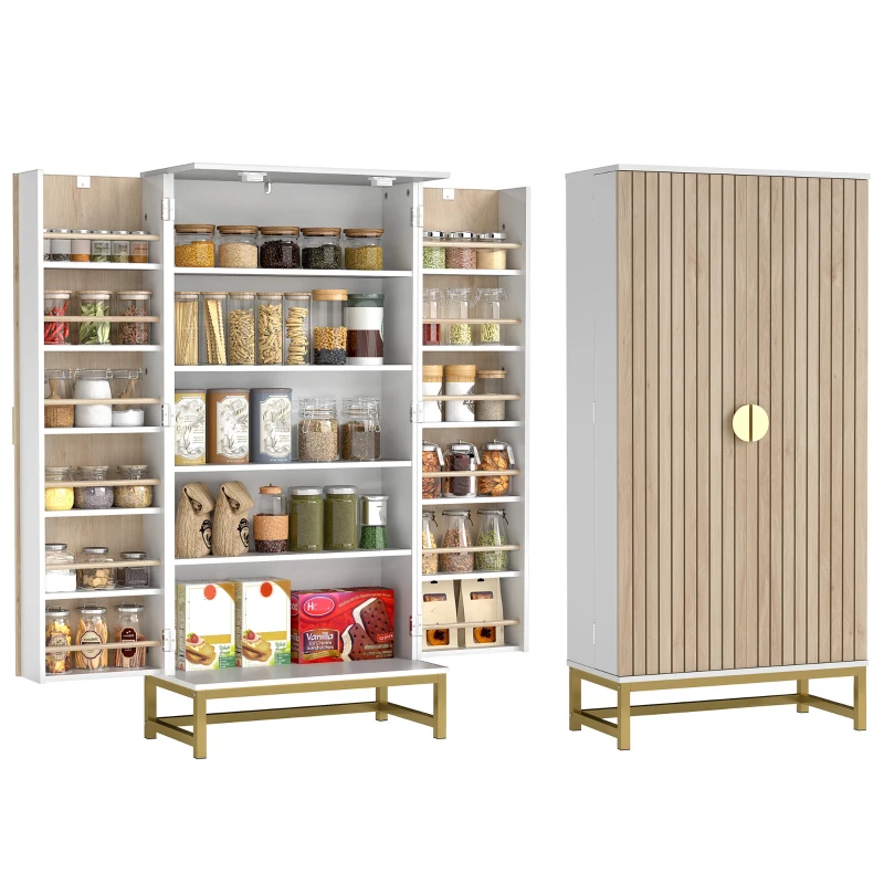 HOMCOM 47" Kitchen Pantry Cabinet, Freestanding Kitchen Storage Cabinet with 12 Door Shelves and Adjustable Shelves, White