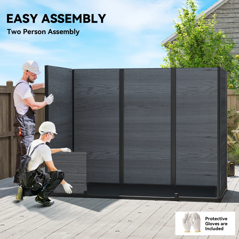 Outsunny 8 x 4 ft Plastic Garden Shed, Wood-Effect Outdoor Storage Shed with Floor, Windows, Lockable Doors and Vents, Dark Grey