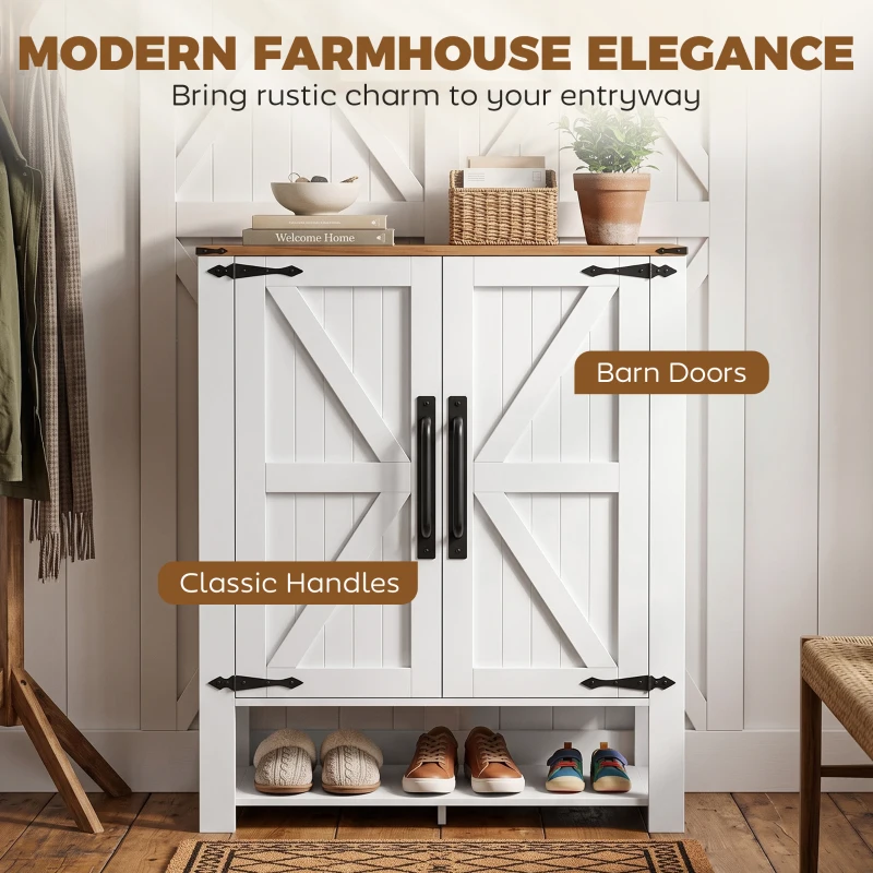 HOMCOM Shoe Cabinet 5 Tier Shelves Shoe Storage Cabinet Anti Tip Hardware Open Cubby Rustic White