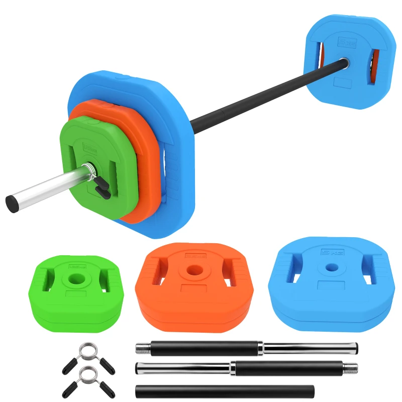 Soozier 44lbs Adjustable Barbell Weight Set, Barbell Bar with Weight Plates, Non-slip Handle, Multicolour