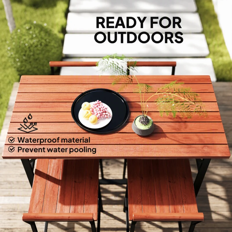 Outsunny 5 Piece Patio Bar Set with 47" Bar Height Table and 4 Bar Stools, for Backyard, Balcony, Porch, Pool, Lawn, Brown