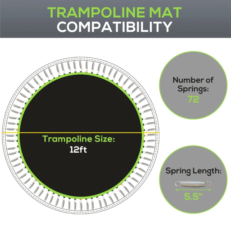 Soozier Trampoline Replacement Mat, Fits 12' Trampoline w/ 72 V-Hooks & 5.5" Springs (Spring & Frame not Included), Green