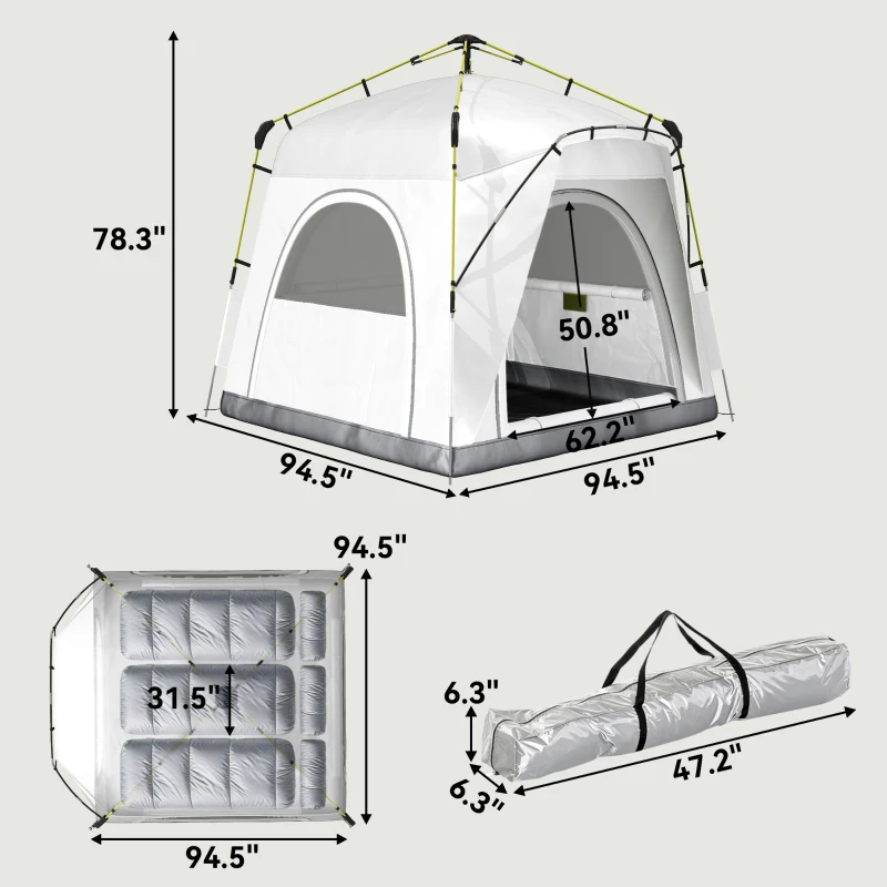 Outsunny 3 Person Pop Up Camping Tent Quick Setup Automatic Hydraulic Family Travel Tent w/ Windows Doors Carry Bag, Gray