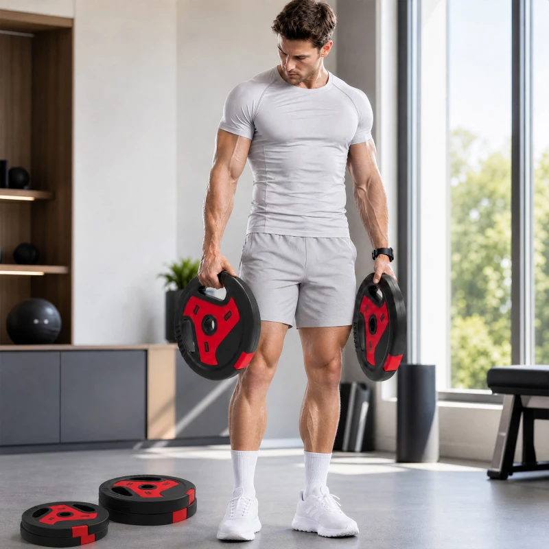 Soozier 88 lbs Weight Plates Set, 6-Piece Sand-Filled Standard Plates with Handles and 1" Centre Hole, Black and Red