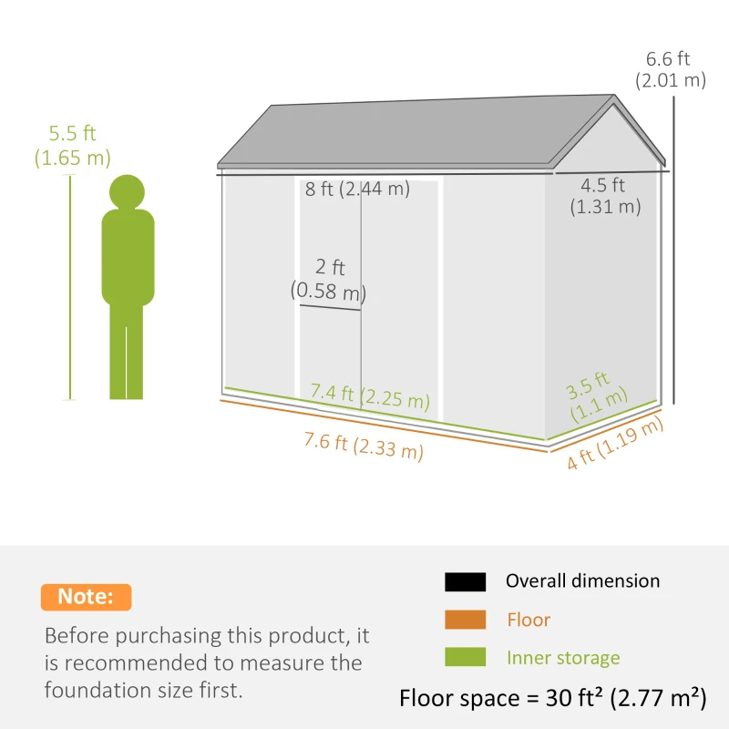 Outsunny 8 x 4 ft Plastic Garden Shed, Wood-Effect Outdoor Storage Shed with Floor, Windows, Lockable Doors and Vents, Dark Grey