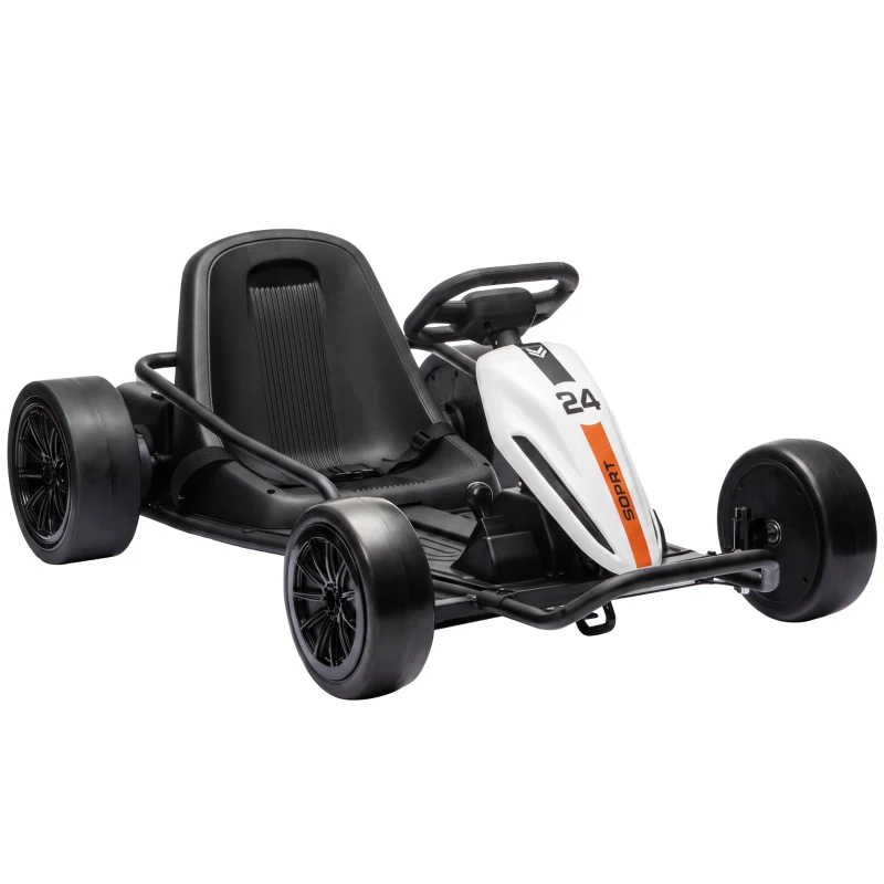 Qaba 24V Electric Drift Go Kart for Kids with Dual Motors, Soft Start, PU Wheels, 7.5MPH High Speed, for Ages 6+, White