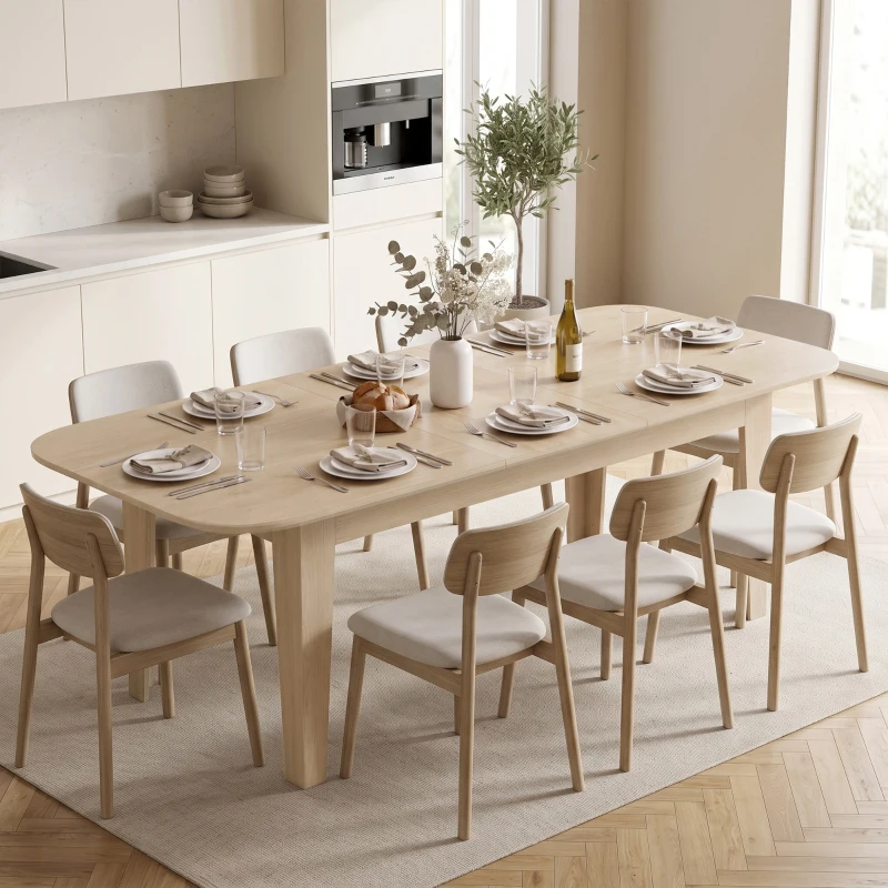 HOMCOM Extendable Oval Dining Table for 4-6, Farmhouse Expandable Kitchen Table, Round Edges, Oak