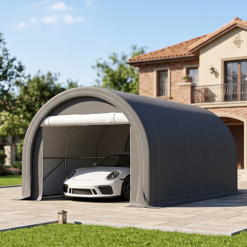 Outsunny 10' x 16' Carport, Heavy Duty Portable Garage Storage Tent with Large Zippered Door, Anti-UV PE Canopy Cover, Gray