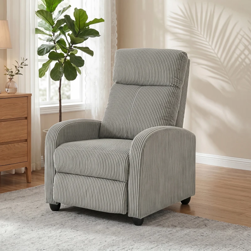 HOMCOM Corduroy Home Theater Seating, Push Back Recliner Chair with Padded Seat for Living Room, Grey