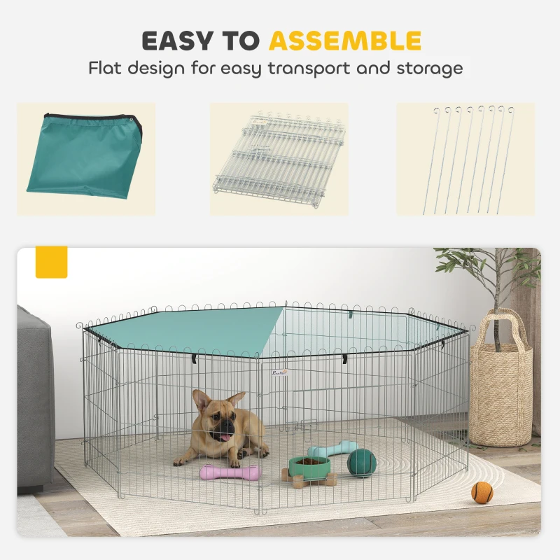 PawHut Foldable Pet Playpen with Top Cover, Portable Heavy Duty Dog Pen for Dogs, Cats, Chickens, Rabbits