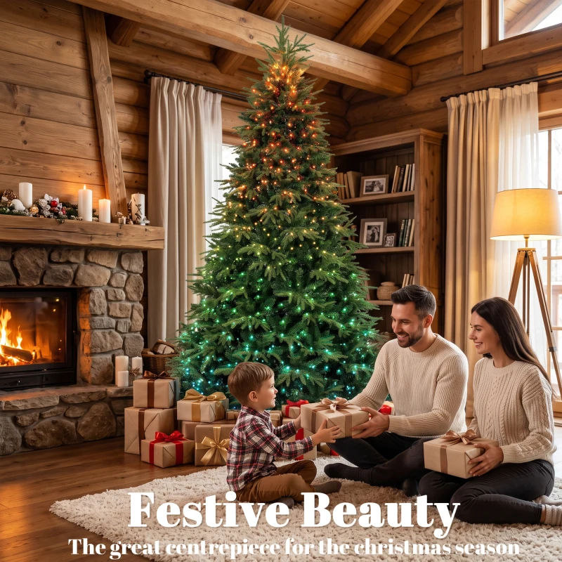 HOMCOM 9ft Christmas Tree with Synchronized LEDs, DIY Function, Frasier Grande Fir with Hinge Design, Remote, Daily Timer