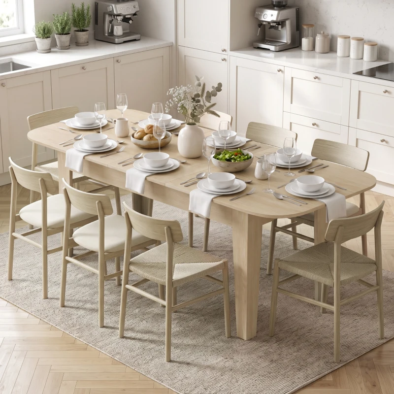 HOMCOM Extendable Oval Dining Table for 4-6, Farmhouse Expandable Kitchen Table, Round Edges, Oak